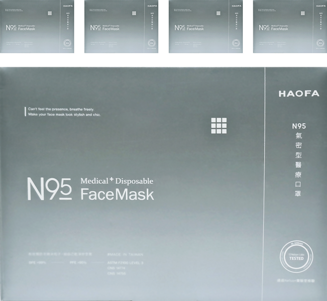 HAOFA N95立體醫療口罩 氣密型 M, 30片, 5盒, 丁香藍