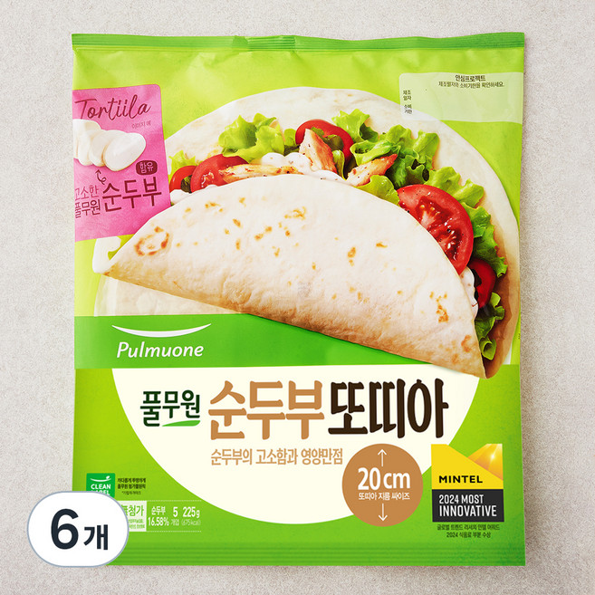 풀무원 순두부 또띠아 지름 20cm 5입, 225g, 6개