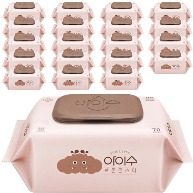 아이수 저자극 브론 몬스터 물티슈 캡형, 65g, 70매, 20개