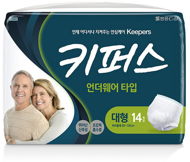 키퍼스 남녀공용 팬티 성인기저귀, 대형, 14개입, 1개
