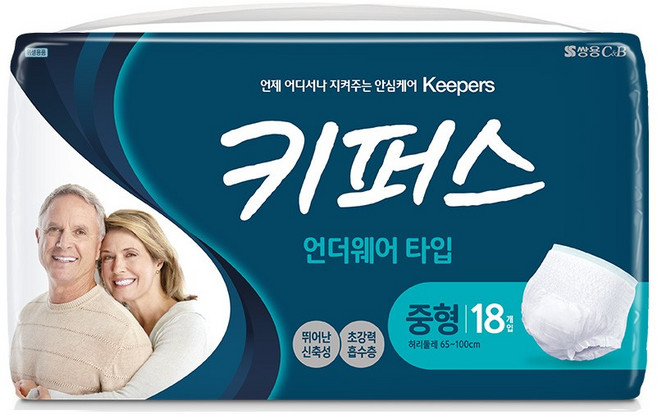 키퍼스 남녀공용 팬티 성인기저귀, 중형, 18개입, 1개
