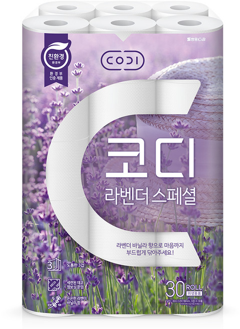 코디 라벤더 스페셜 3겹 롤화장지, 30m, 30개입, 1개