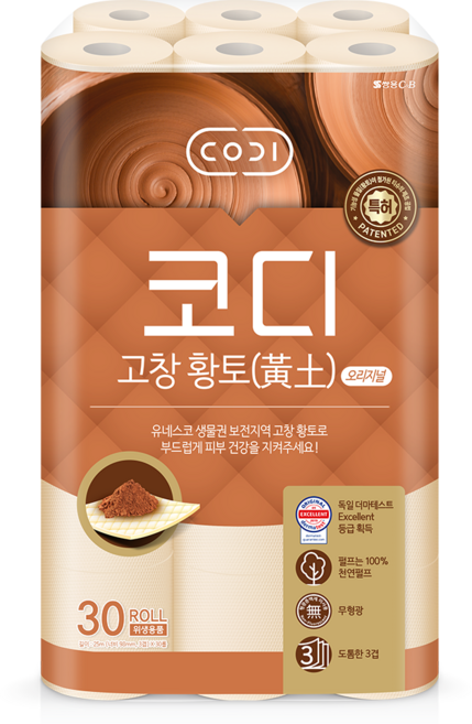 코디 고창황토 오리지널 천연펄프 3겹 화장지, 25m, 30개입, 1개