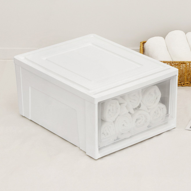 코멧 국내생산 폭 넓은 클리어 시스템 수납장 와이드서랍, 화이트, 1개