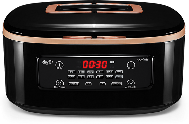 텐마인즈 스마트 쿠커 한번애 블랙 + 찜용기 2p + 계량컵 160ml + 국자 + 주걱, HBA-01