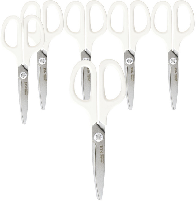 PLUS 普樂士 透明不沾膠弧線剪刀, 白色, 6支