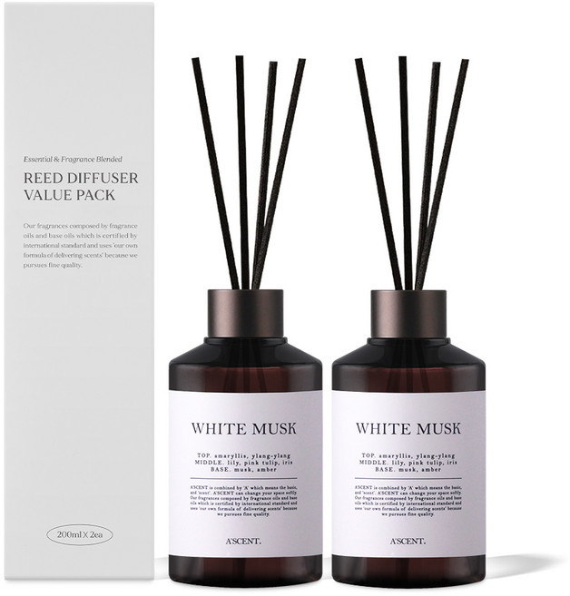 에이센트 퍼퓸드 디퓨저, 화이트머스크, 200ml, 2개