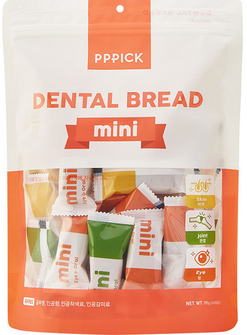 피피픽 덴탈 브래드 미니 강아지껌, 혼합맛(보스웰리아/피쉬콜라겐/결명자), 195g, 1개