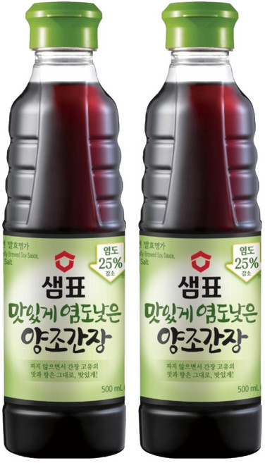 샘표 맛있게 염도낮은 양조간장, 500ml, 2개