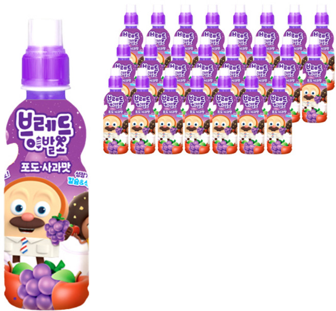 롯데칠성음료 브레드이발소 포도 사과, 235ml, 24개