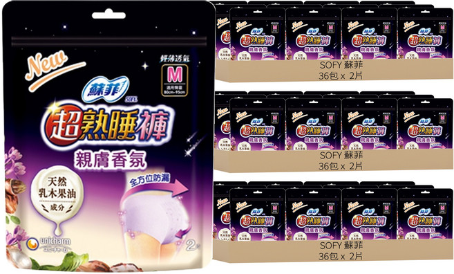 SOFY 蘇菲 乳木果油超熟睡內褲型衛生棉, M號, 2片, 108包