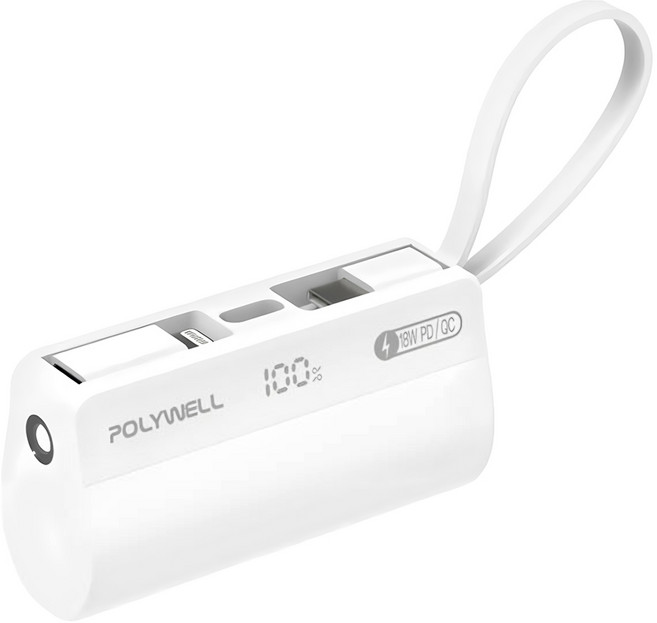 POLYWELL 寶利威爾 直插隨身行動電源 5000mAh PB5000, PW15-T16-A007, 白色