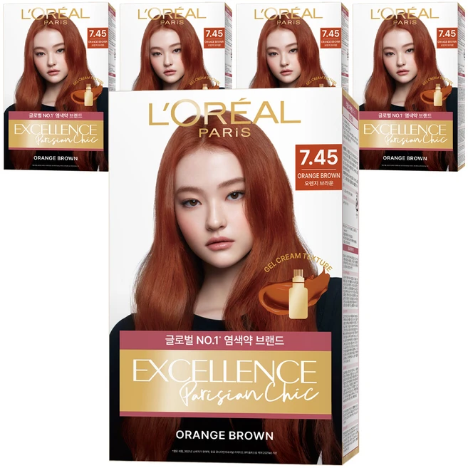 로레알파리 엑셀랑스 파리지앵 시크 라이트닝 톤업 염모제, 7.45호 오렌지 브라운, 5개 - 쿠팡