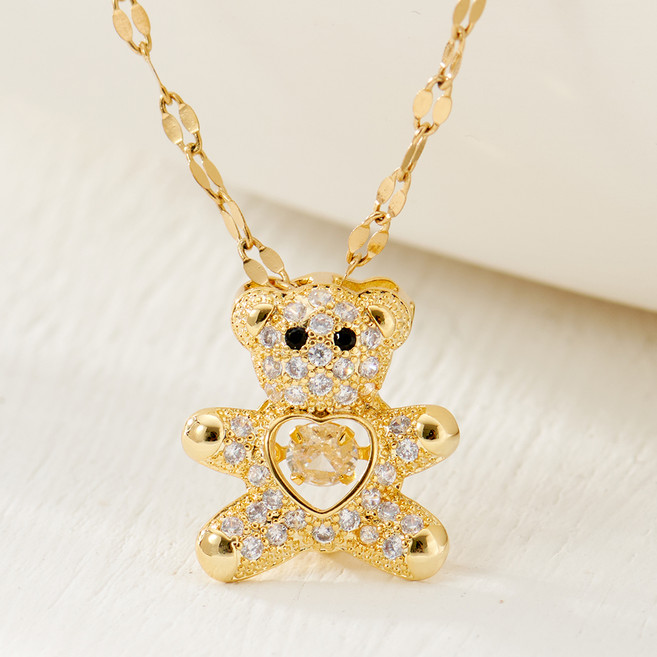 노이드비 써지컬스틸 큐빅 하트 곰돌이 여성목걸이 3컬러