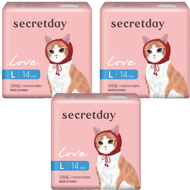 secretday Love超薄蝶翼型衛生棉, 大型, 14入, 3個