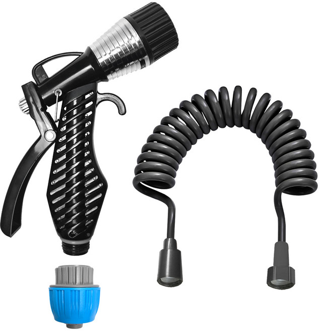 월드크린 다용도 2in1 베란다 욕실 청소건 + 코일호스 3m 세트, 1세트, 블랙