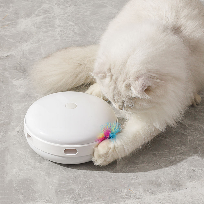 세인트펫 고양이 큐리오볼 움직이는 충전식 자동 장난감 + 충전케이블 + 교체용 깃털 세트, 클래식 화이트, 1세트