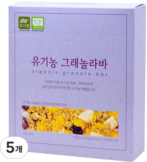 유가원 유기농 그래놀라바, 100g, 5개 - 쿠팡