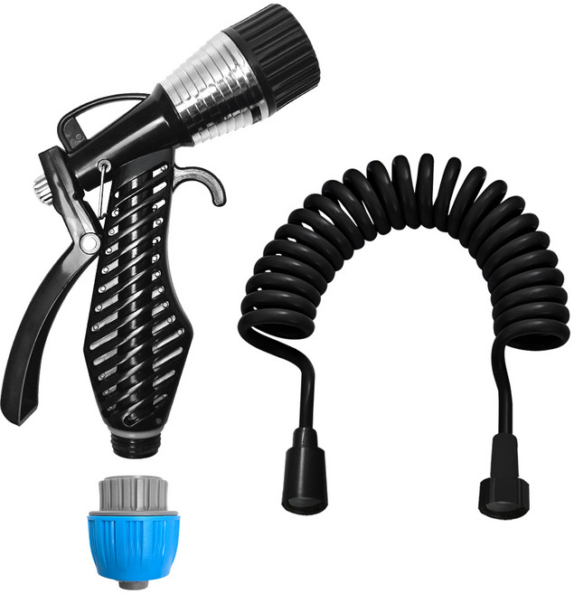 월드크린 다용도 2in1 베란다 욕실 청소건 + 코일호스 3m 세트, 1세트, 딥블랙