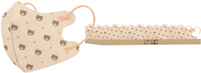 COMFIZ 康菲 嬰幼立體醫療口罩 0~18個月, 熊寶貝 棕色, 30片, 1盒