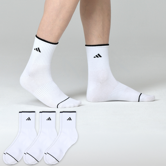 adidas 愛迪達 男款 Top Ringer Logo 中筒運動襪, 白色, 3個