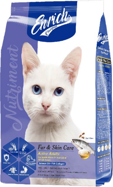 Enrich Champion EC貓糧 活力成貓 亮毛護膚配方 8KG, 鮭魚 + 膠原蛋白, 1袋