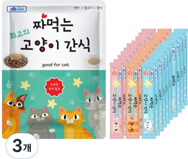 아마존 고양이 짜먹는 최고의 간식 30p, 450g, 3개, 혼합맛(연어/닭고기/참치)