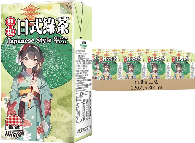 nulife 生活 日式無糖綠茶, 7200ml, 120入