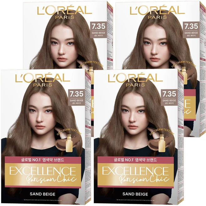 로레알파리 엑셀랑스 파리지앵 시크 라이트닝 톤업 염모제, 7.35호 샌드 베이지, 4개 - 쿠팡