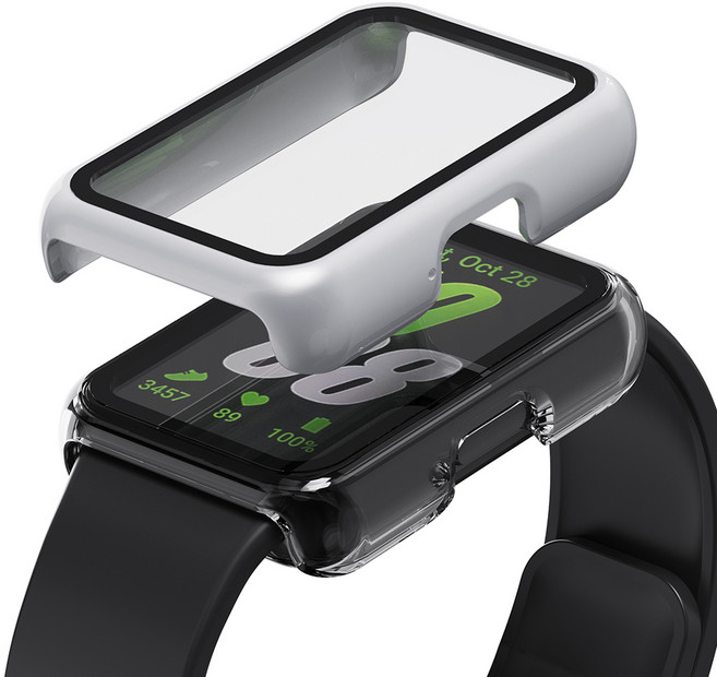 칸탐 갤럭시 핏3 호환 풀커버 강화유리 케이스 2p 세트, 투명+실버, 1개