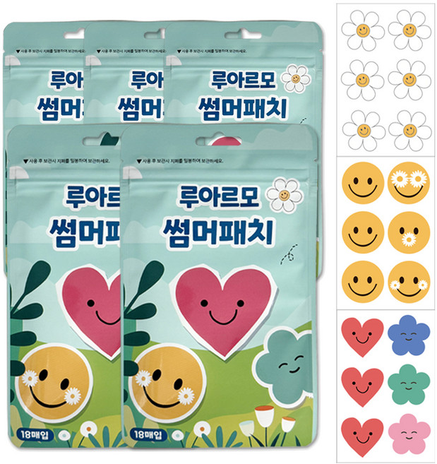 루아르모 썸머패치 날벌레 기피제 스티커 18매입, 혼합색상, 5개