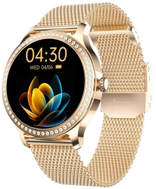 Ergotech 人因科技 時尚晶鑽鋯石智慧通話腕錶 SW302 高精度心率異常警報 女性生理期紀錄提醒, 高貴金, 1.28吋, Bluetooth