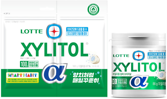 롯데자일리톨 알파 껌 오리지날 86g + 리필 102g, 1세트