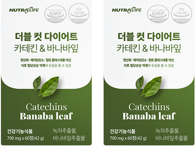 뉴트라라이프 더블 컷 다이어트 카테킨 앤 바나바잎, 60정, 2개