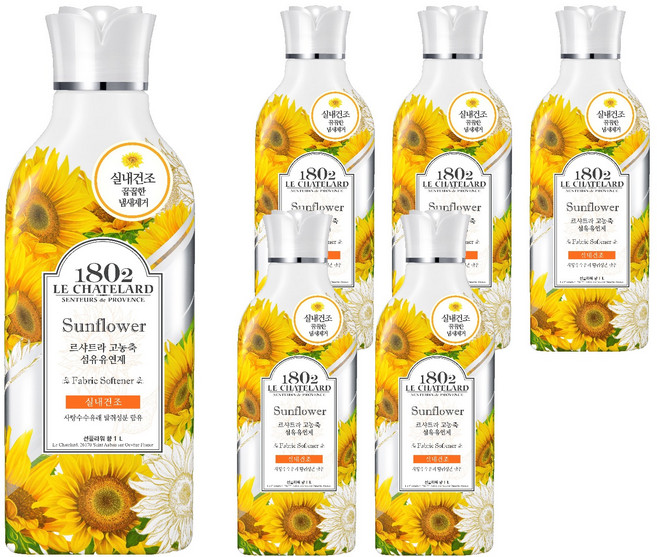 르샤트라1802 실내건조 고농축 섬유유연제 선플라워 향 본품, 1L, 6개