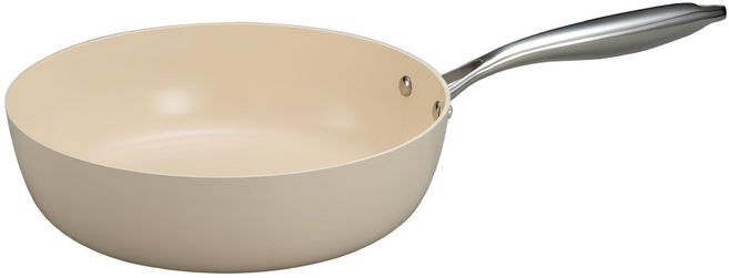 SILWA 西華 鵝卵石陶瓷不沾深煎鍋 24cm 奶油杏白 適用電磁爐 BSW-24W 1.2kg 1個