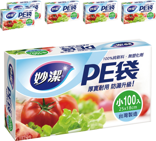 妙潔 PE袋 小 25 x 18cm, 小 (S), 100個, 6盒