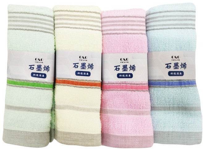 ONE&ONE 慶峯棉業 台製 石墨烯快乾毛巾 33 x 70cm, 顏色隨機, 4條