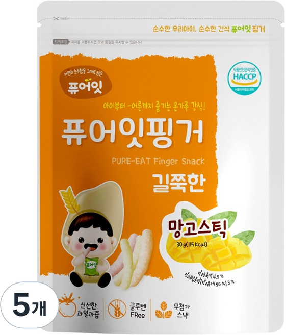 퓨어잇 핑거 길쭉한 스틱, 망고, 30g, 5개
