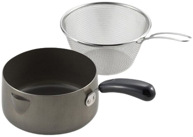 YOSHIKAWA 吉川 油炸鍋附把手濾網2件組, 黑色, 1組
