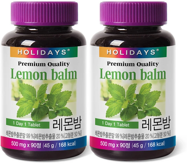 홀리데이즈 프리미엄 레몬밤 타블렛, 90정, 2개 - 쿠팡