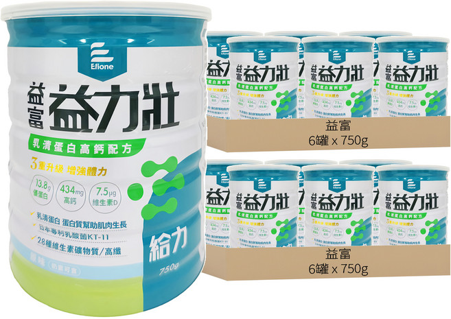 益富 益力壯 給力乳清蛋白高鈣配方, 750g, 12罐