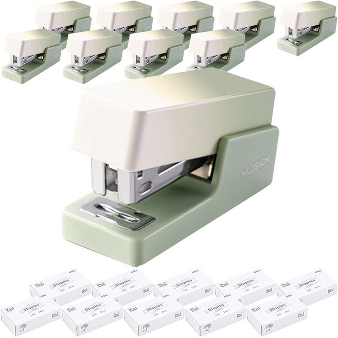 DELI 누사인 그라데이션 미니 스테이플러 +33호심 세트, 그린, 10개