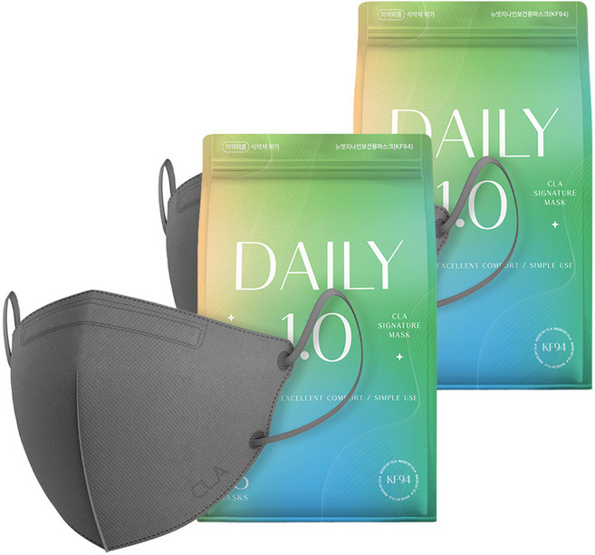 CLA 데일리 라이트패키지 보건용 컬러 새부리형 마스크 대형 KF94, 25개입, 2개, 딥그레이