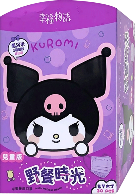 明基健康生活 幸福物語 兒童醫用平面口罩 145 x 90mm, 酷洛米野餐時光 紫芋布丁, 30片, 1盒