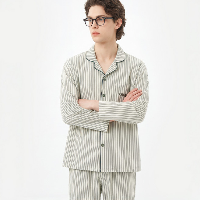 레노마 남성용 스트라이프 밍크 스판 9부 잠옷 상하의 세트