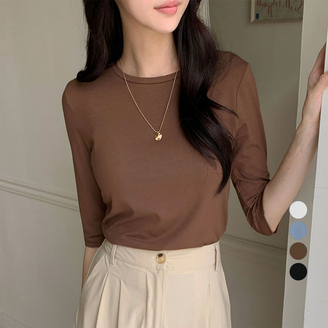 afinar 女款嫘縈七分袖素色T恤