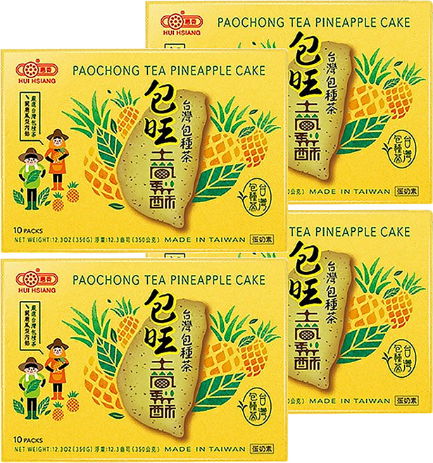 惠香 臺灣造型包種茶包旺土鳳梨酥禮盒 10顆 名間包種茶與關廟鳳梨 獨立包裝, 350g, 4盒