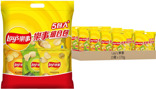 Lay's 樂事 洋芋片組合包 5包, 10袋, 170g
