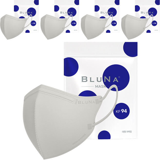 블루나 숨편한 새부리형 황사방역 마스크 대형 KF94, 5매입, 5개, 라이트그레이